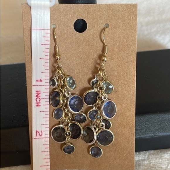 Long Blue Acrylic Crystal Waterfall Dangle Earrings - Picture 8 of 8